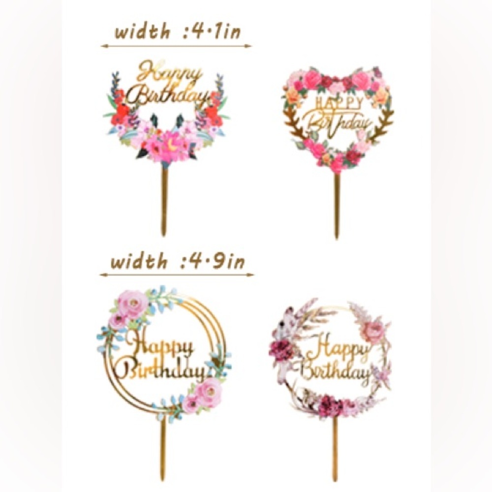 Acrylic Happy Birthday Cake Toppers, 4 Pack - Picture 2 of 10